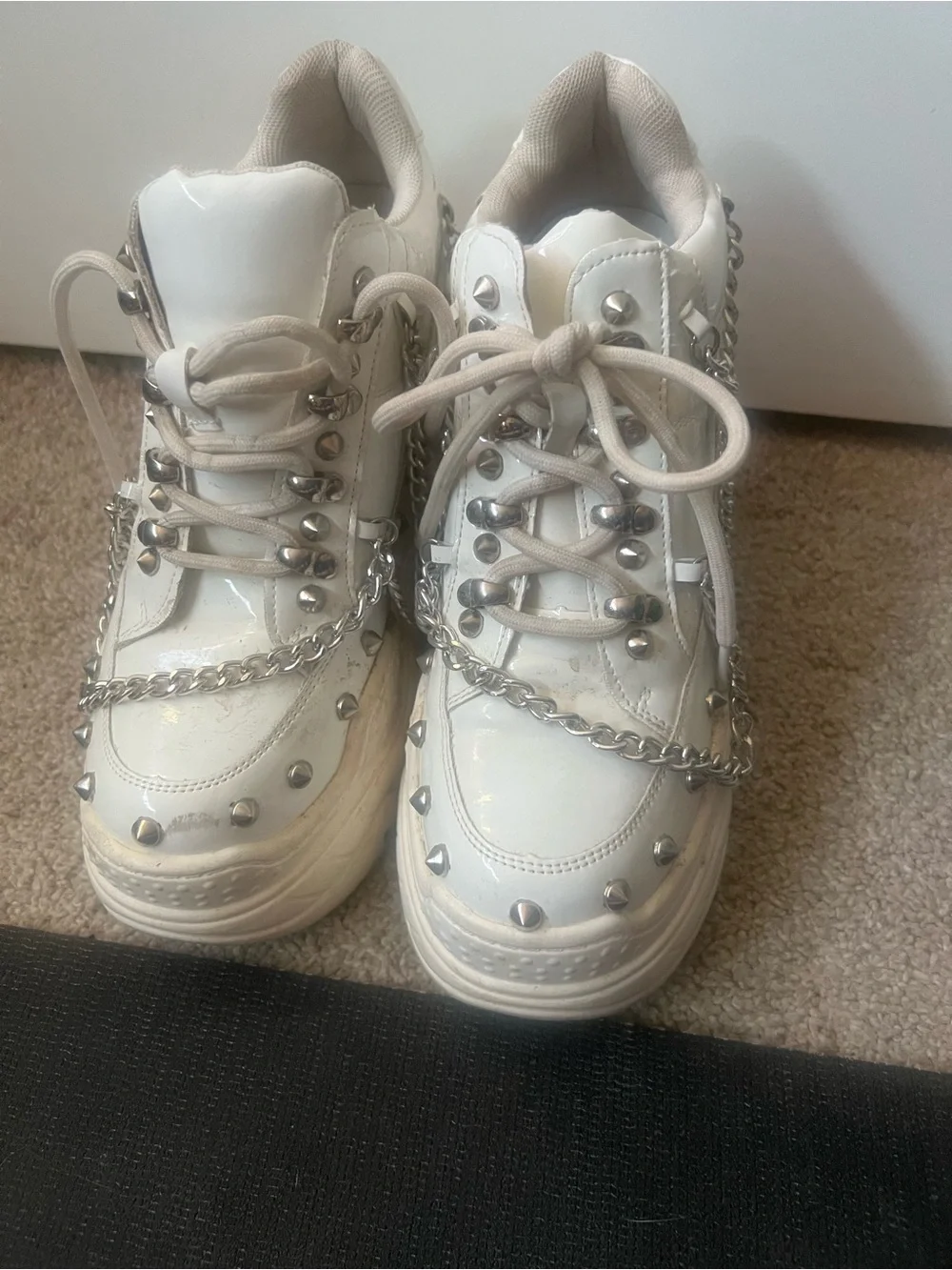 Anthony Wang White Platform Sneakers with Silver Studs & Chains women’s 8